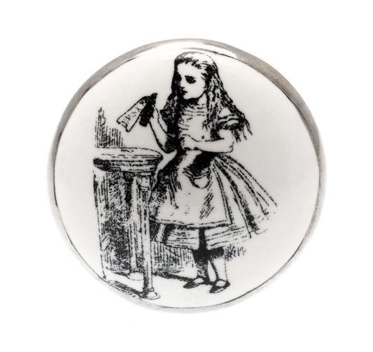 Ceramic Cupboard Knob Alice in Wonderland 'Drink Me' Antique Silver