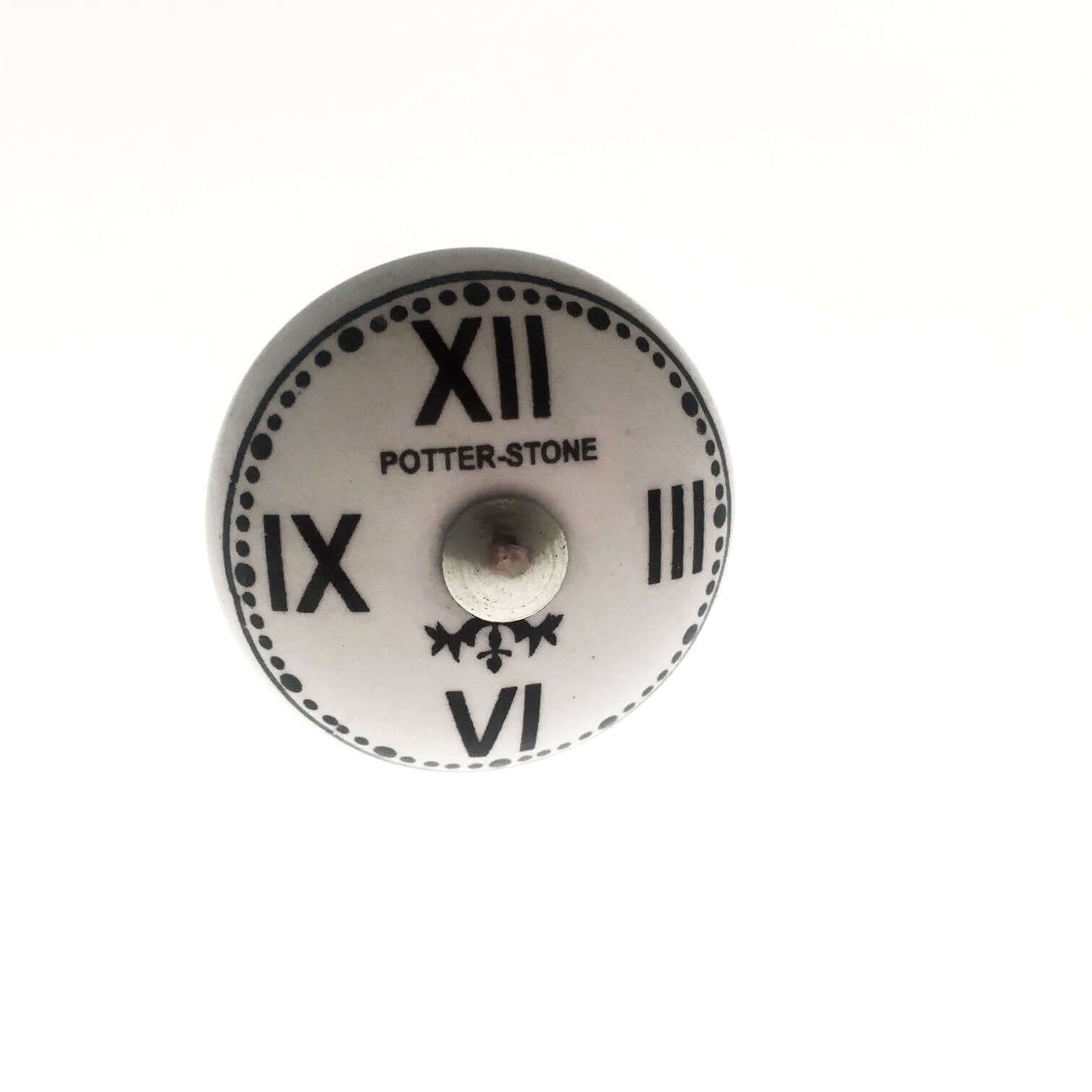 Ceramic Cupboard Knob 'Potterstone' Clockface Chrome 38mm