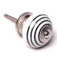 Ceramic Cupboard Knob in White with Black Hoops Stripes