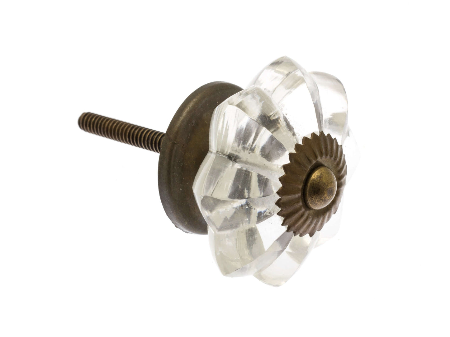 Clear Glass Cupboard Knob with Antique Brass Fittings