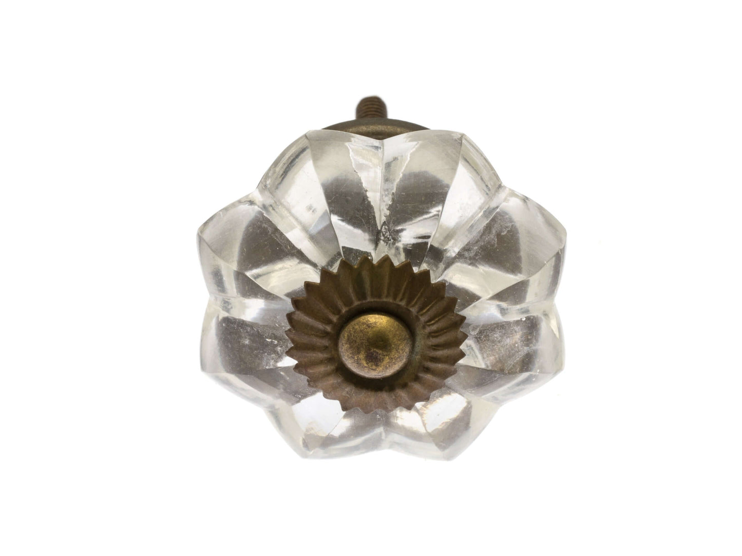 Clear Glass Cupboard Knob with Antique Brass Fittings