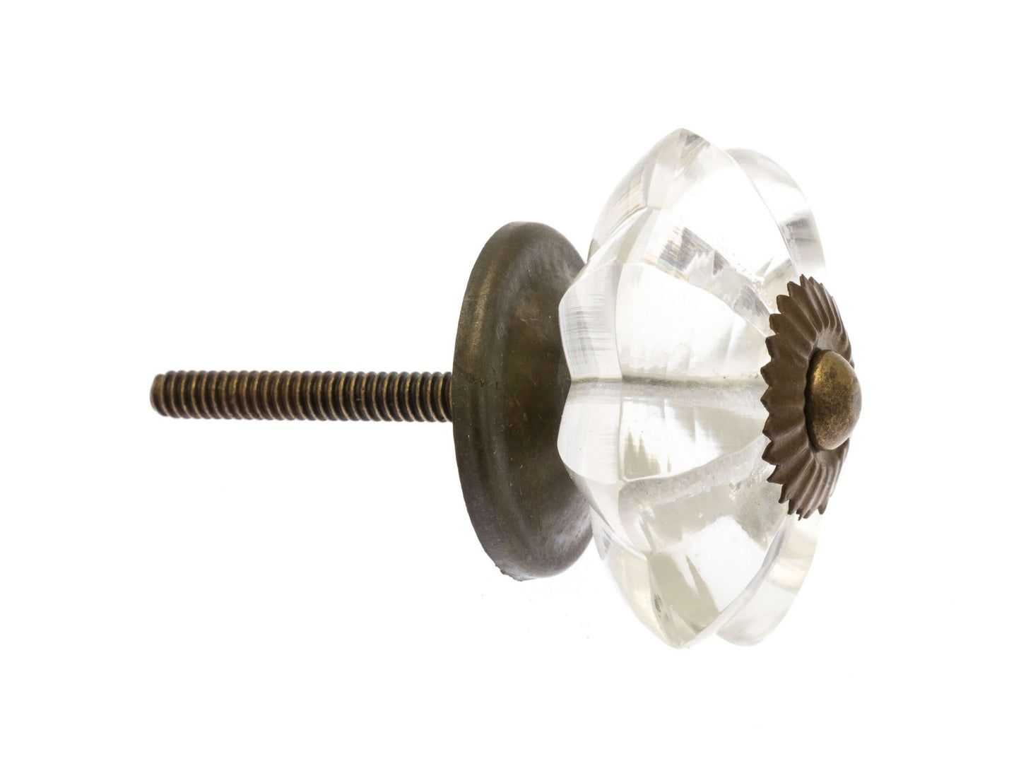 Clear Glass Cupboard Knob with Antique Brass Fittings