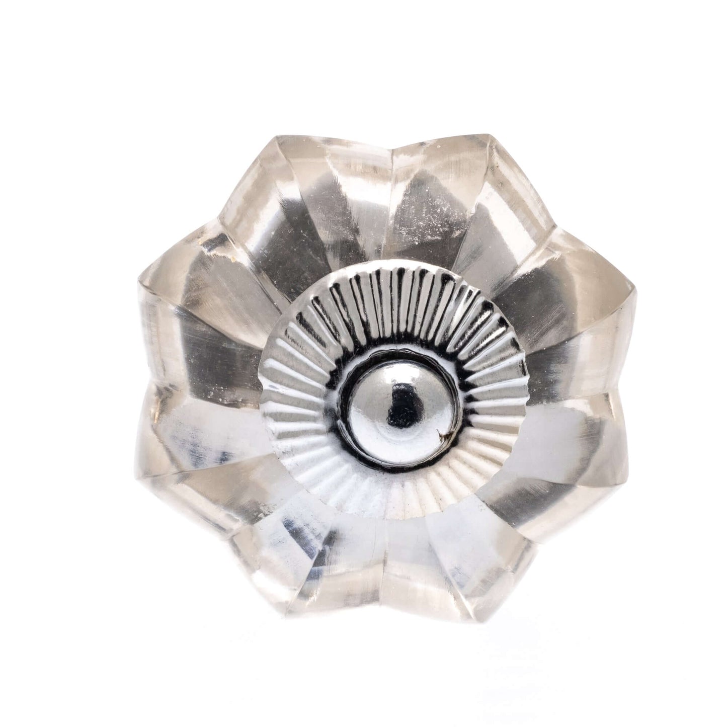 Clear Glass Cupboard Knob with Antique Silver Fittings