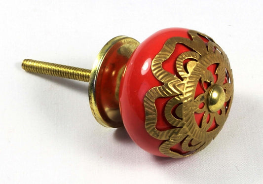 Ceramic Knob in Red with Brass Fret Cap