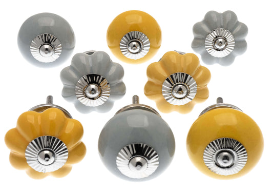Ceramic Door Knobs Saffron and Slate Mixed Set of 8