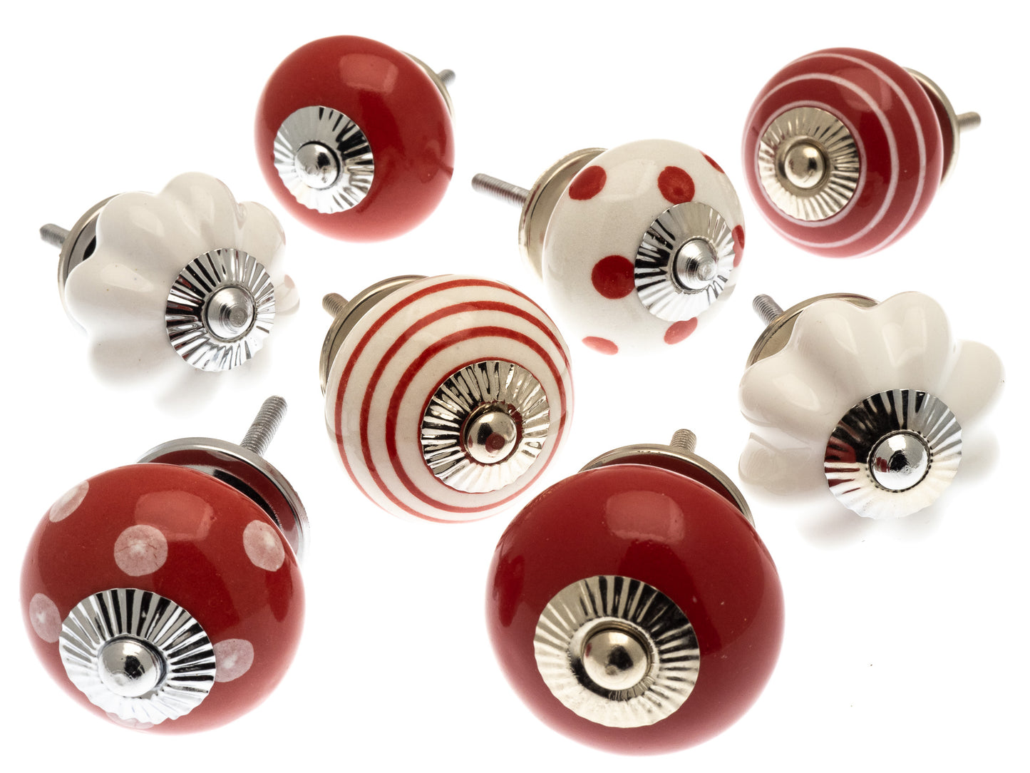 Ceramic Door Knobs Bright Red and White (Set of 8)