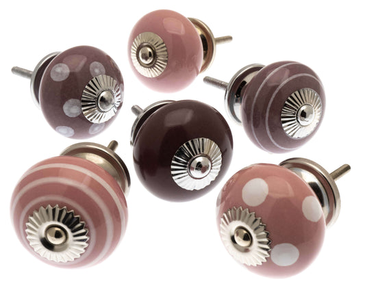 Boutons de porte en céramique rose, lilas et prune, ensemble de 6