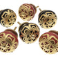 Ceramic Door Knobs Black and Red with Brass Fret Work (Pack of 6)