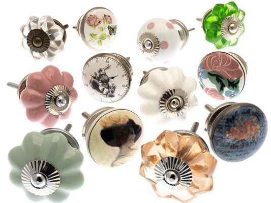 Ceramic Door Knobs Pretty, Chintzy, Vintage Style Set of 12