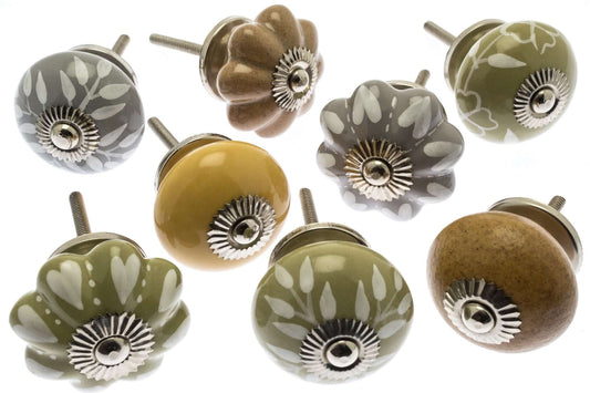 Ceramic Door Knobs Hand Painted in Autumn Colours Set of 8