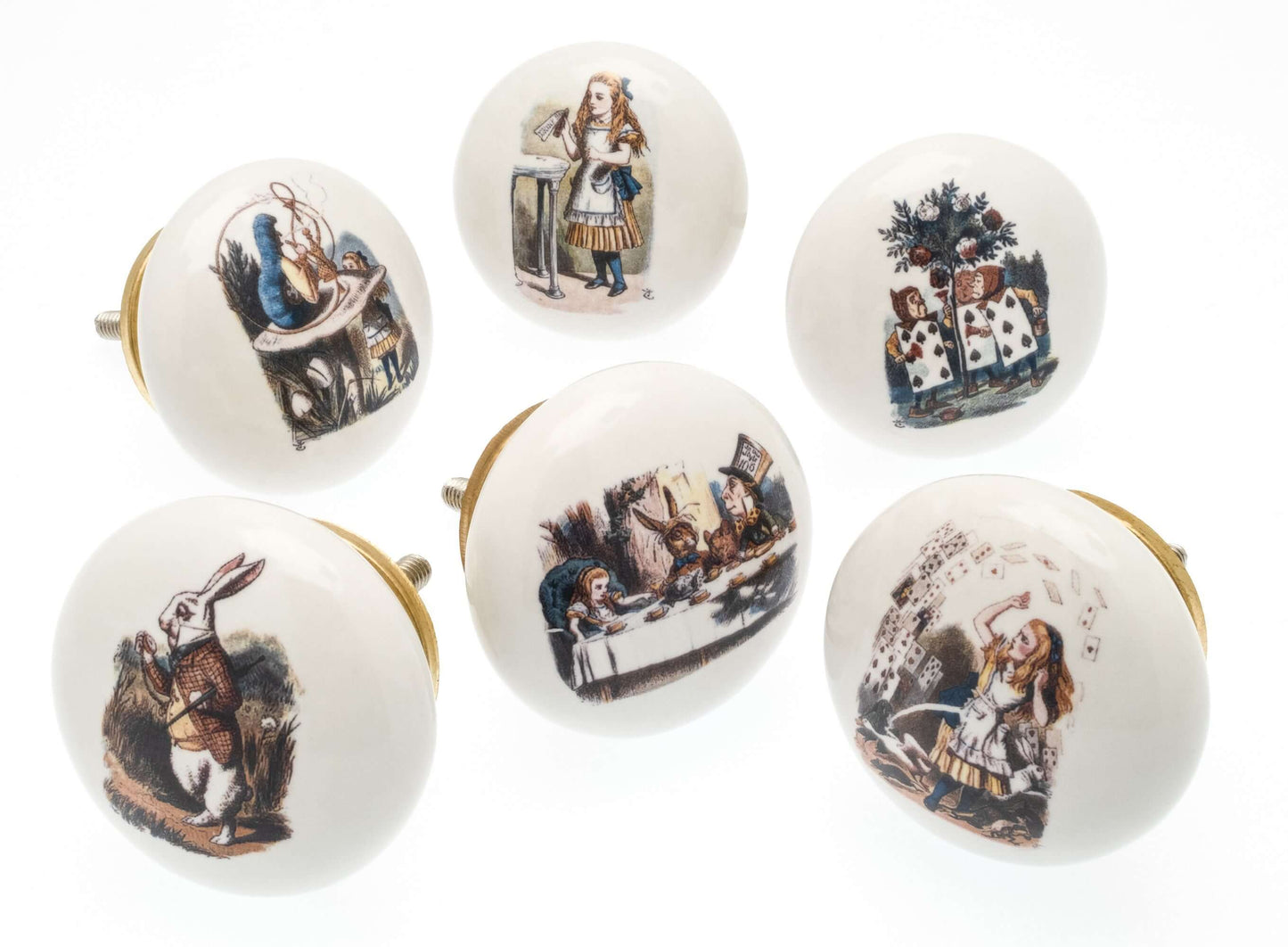 Boutons de porte en céramique exclusifs Alice au pays des merveilles en couleur (Ensemble de 6)