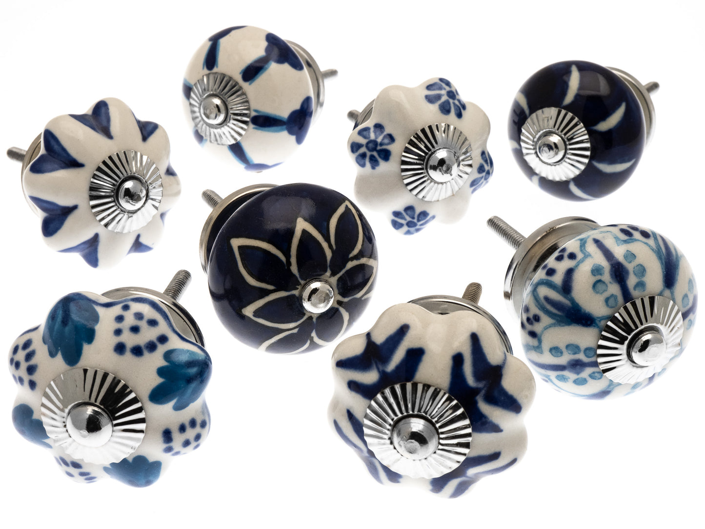 Ceramic Door Knobs - Cobalt Blue Vintage Style (Set of 8)