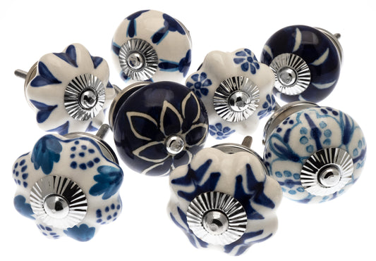 Ceramic Door Knobs - Cobalt Blue Vintage Style (Set of 8)