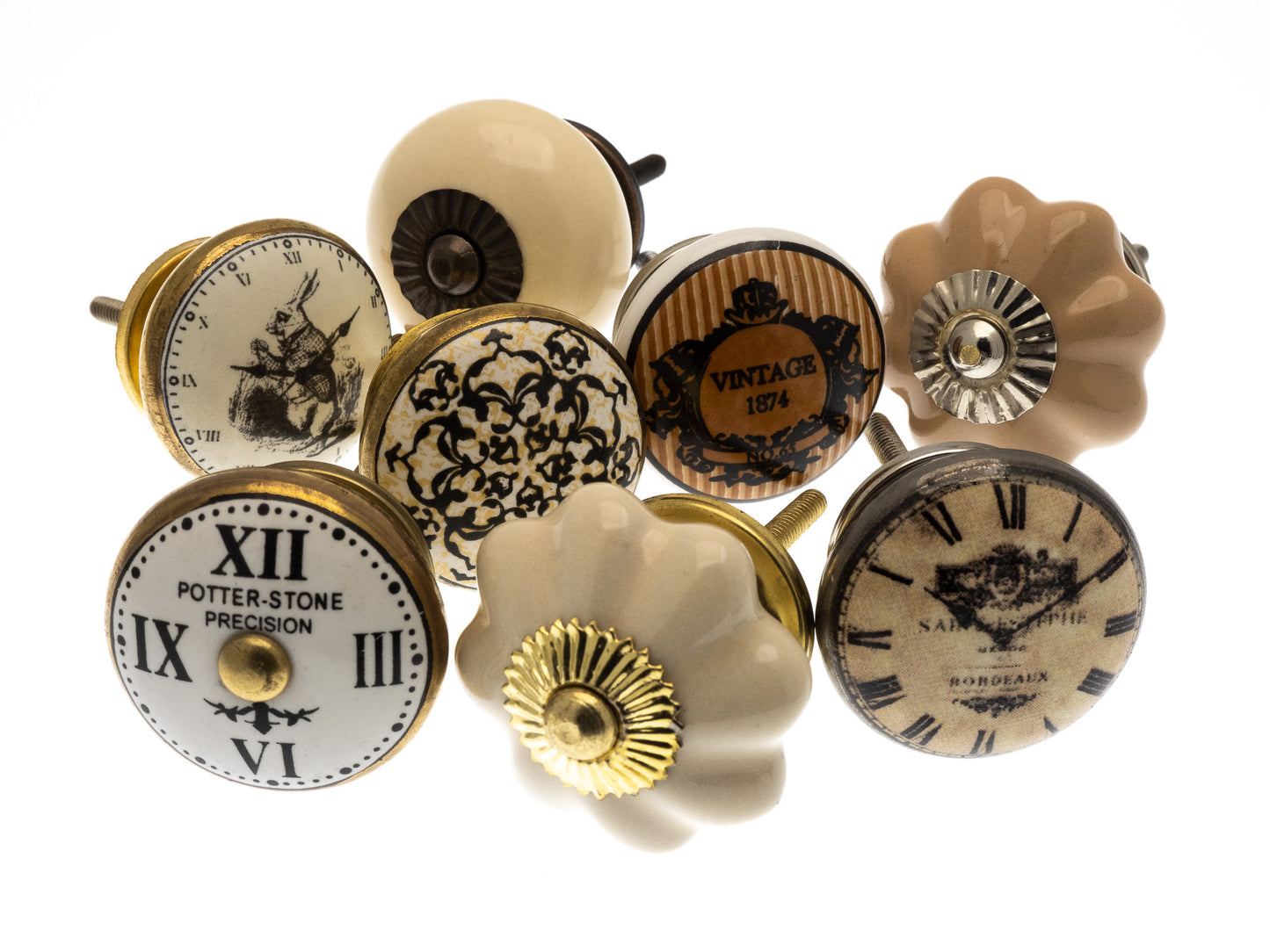 Boutons de porte en céramique vintage Champagne et Or Ensemble de 8