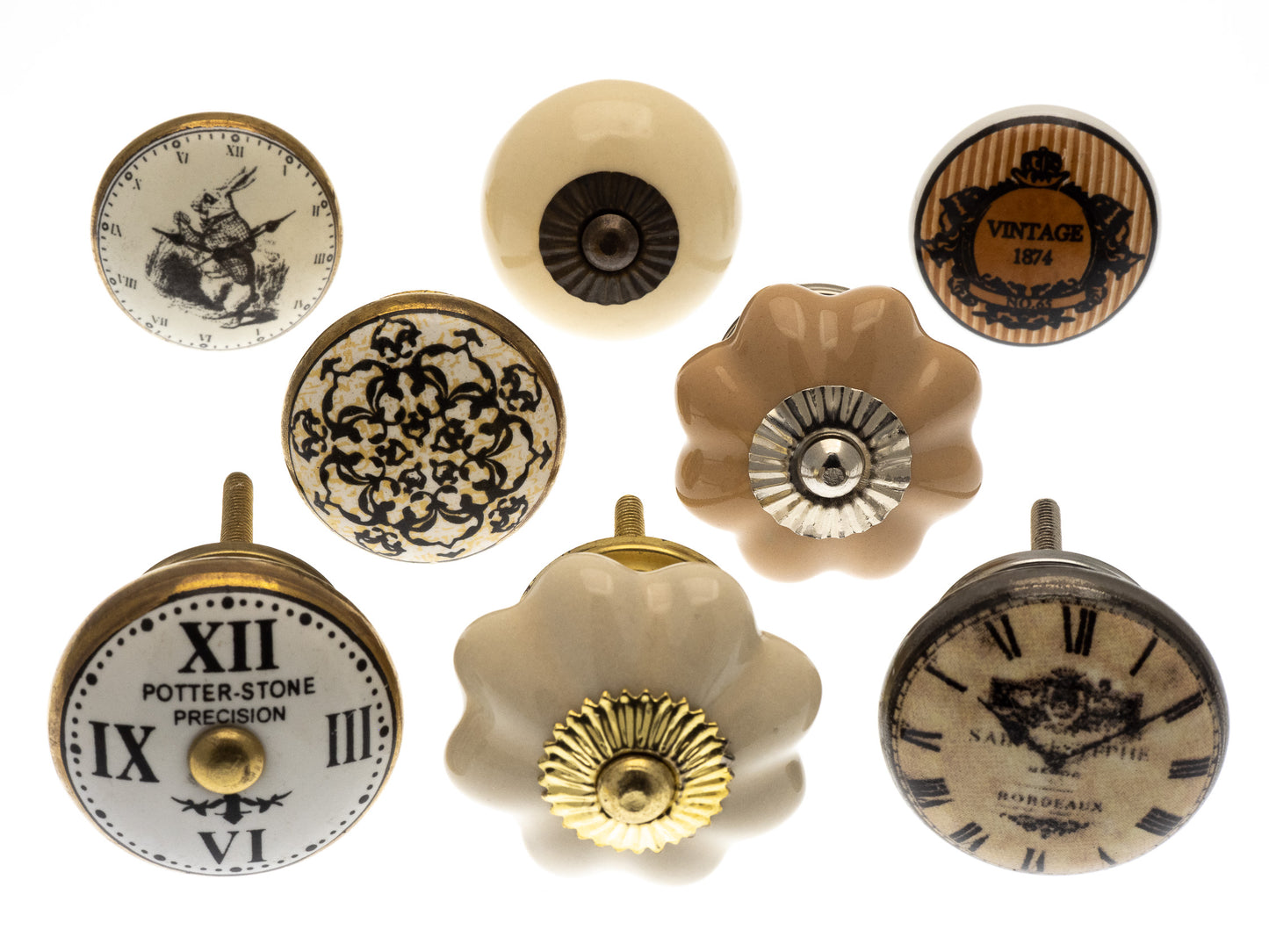 Boutons de porte en céramique vintage Champagne et Or Ensemble de 8