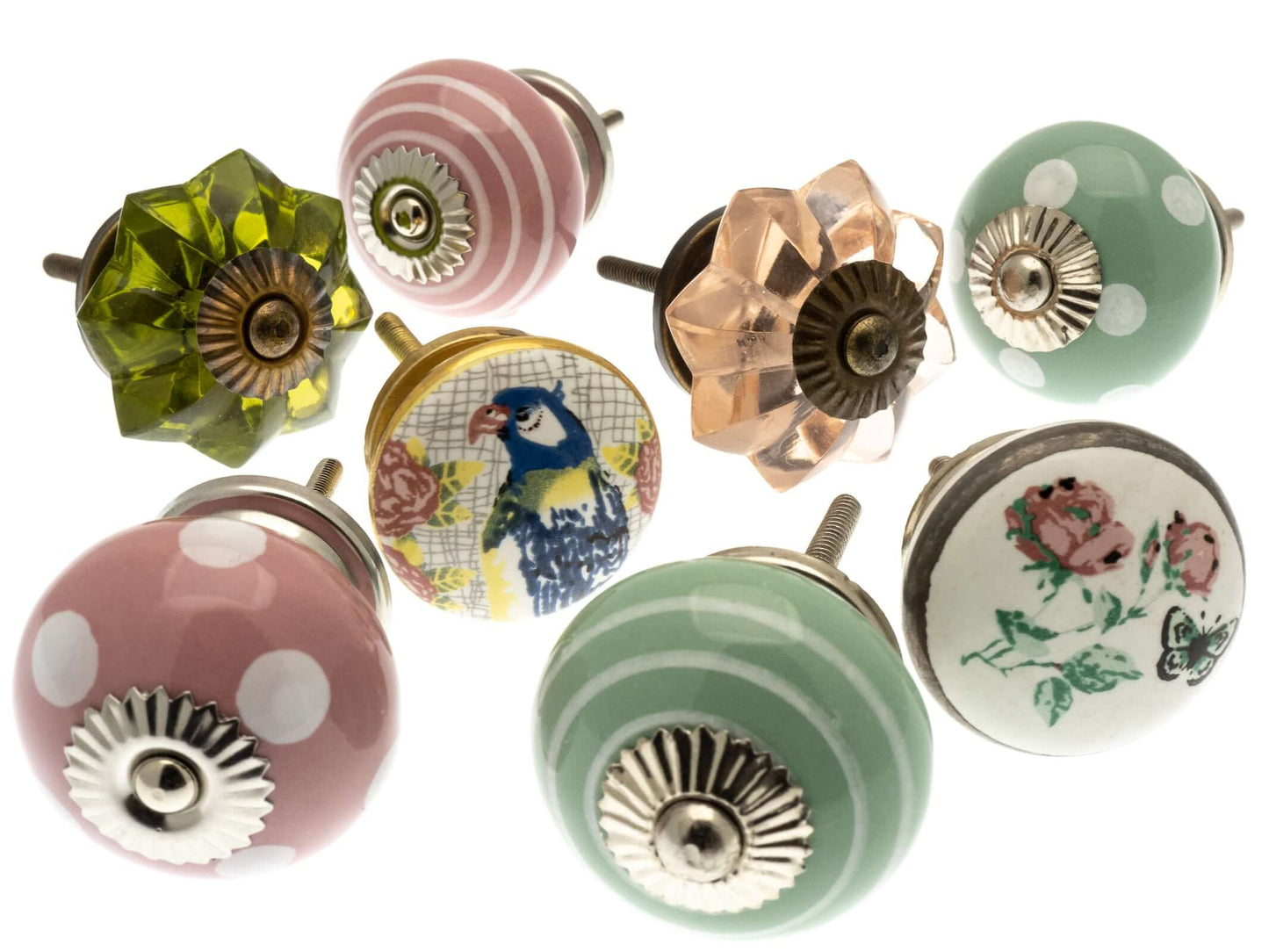 Boutons de porte en céramique Blush printanier et oiseaux (Ensemble de 8)