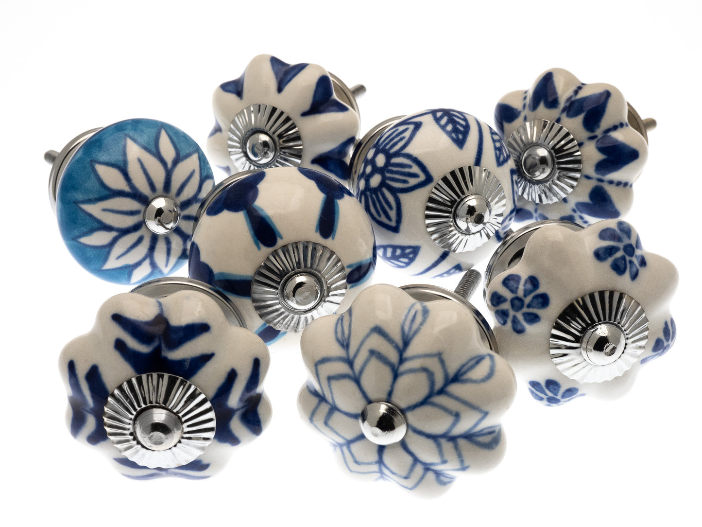 Cupboard Knobs in Cobalt Blue and Turquoise Pack of 8