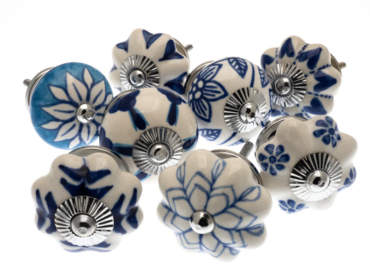 Boutons en céramique bleu clair, foncé et arctique (Ensemble de 8)