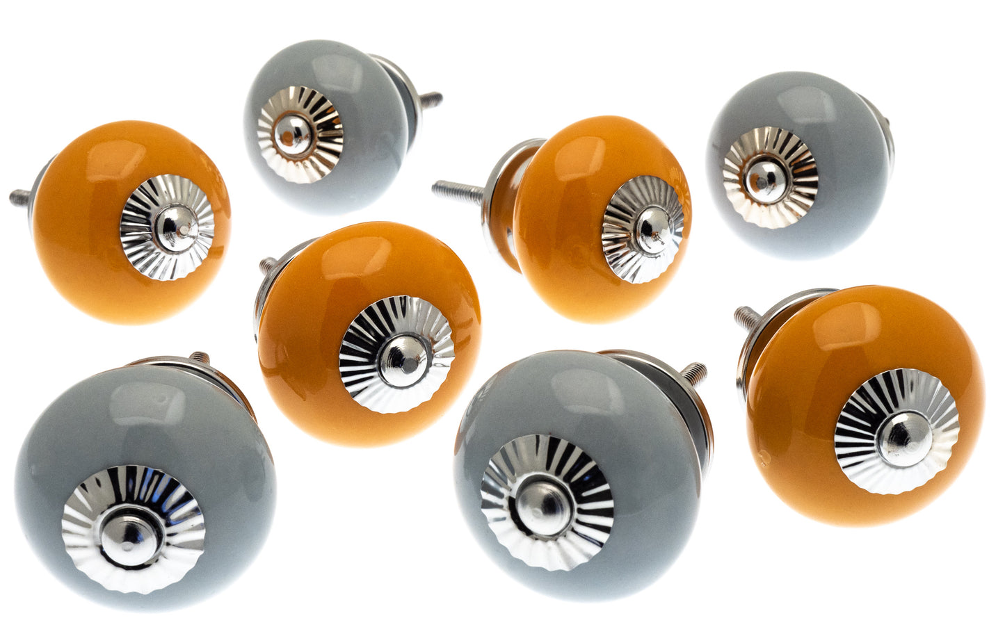 Boutons de porte de placard ronds en céramique jaune safran et gris ardoise, ensemble de 8