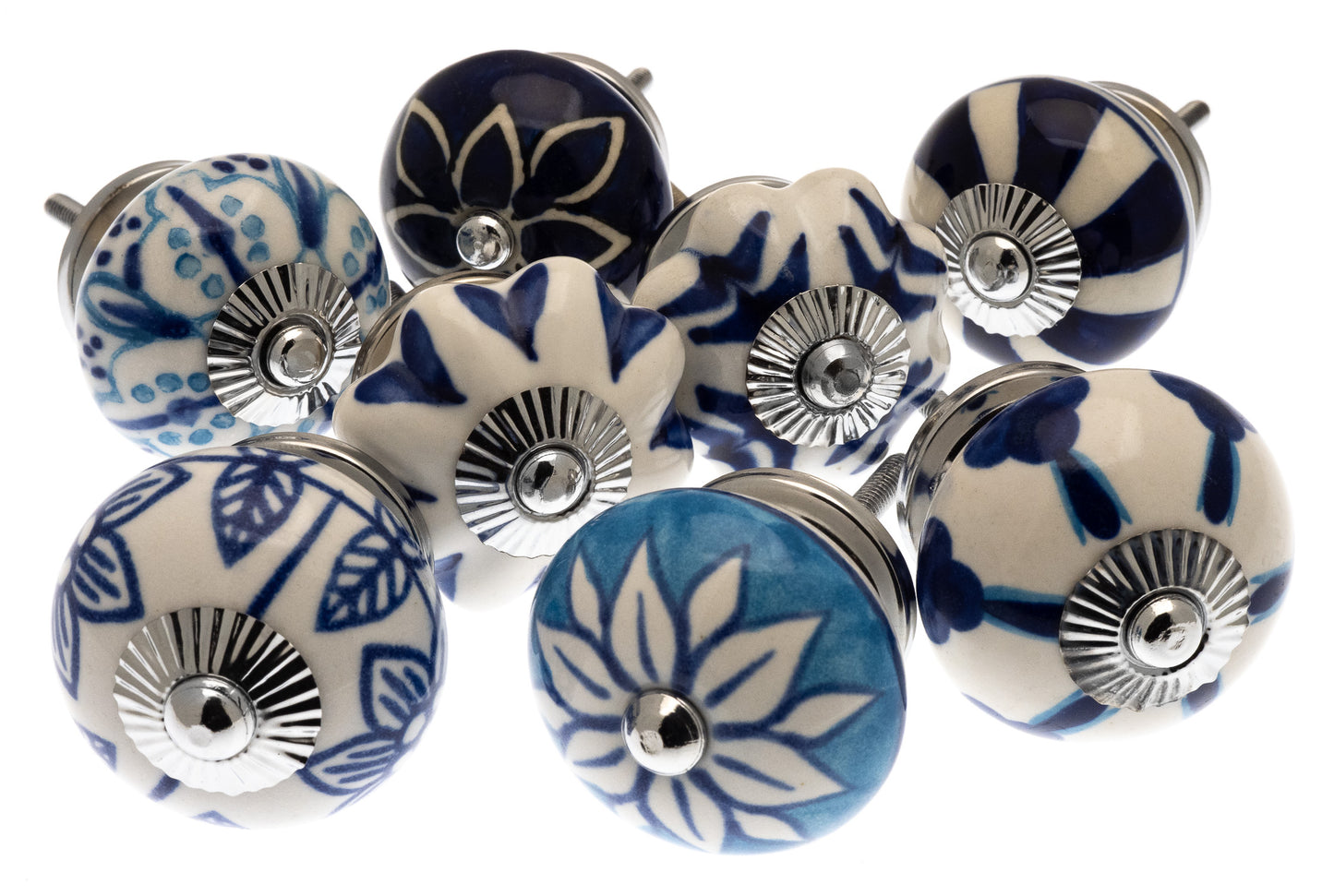 Cupboard Knobs in Mixed Blues Wardrobe Kitchen Pulls Pack of 8