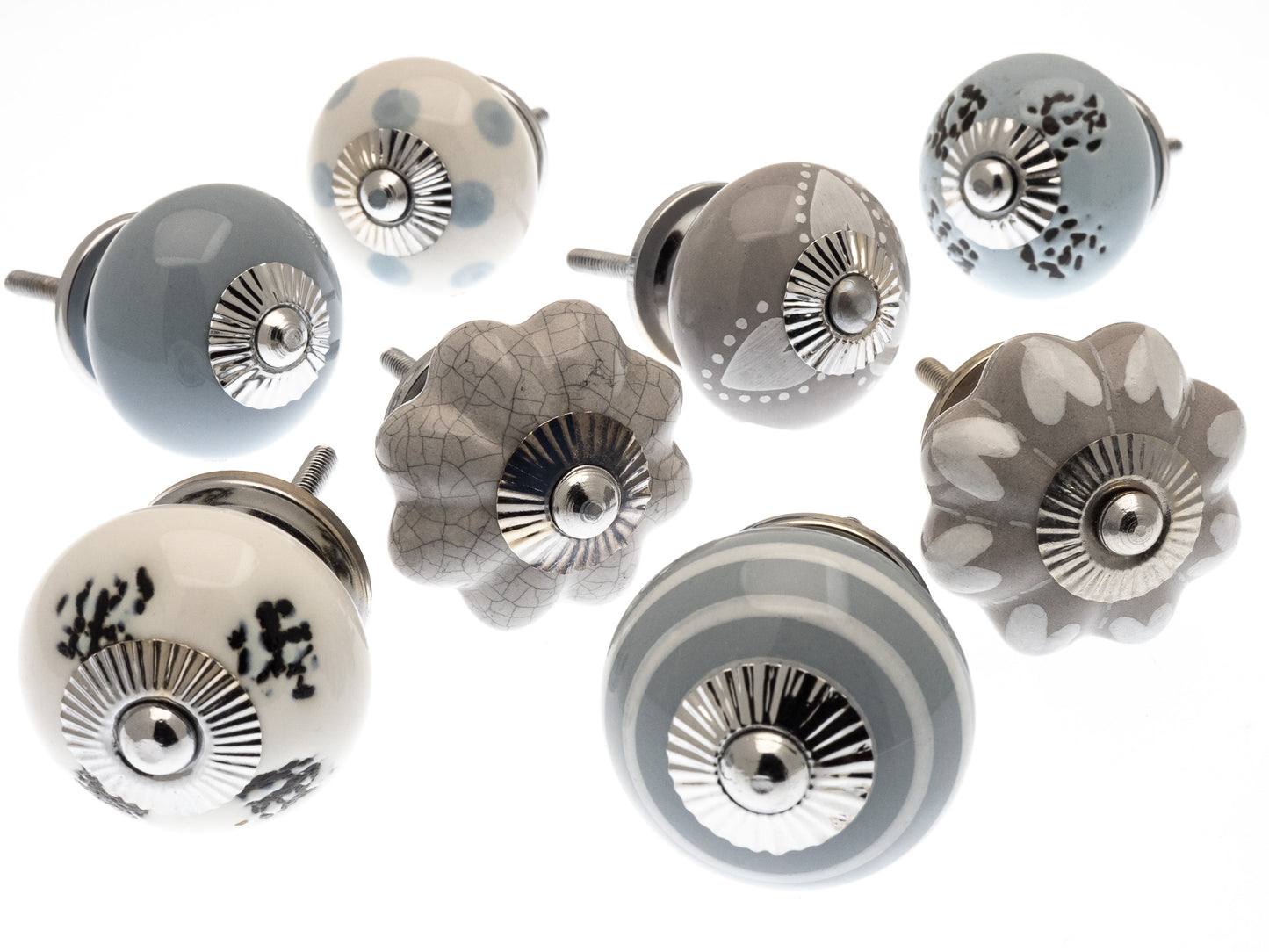 Boutons d'armoire en céramique - Collection gris neutre (Ensemble de 8)