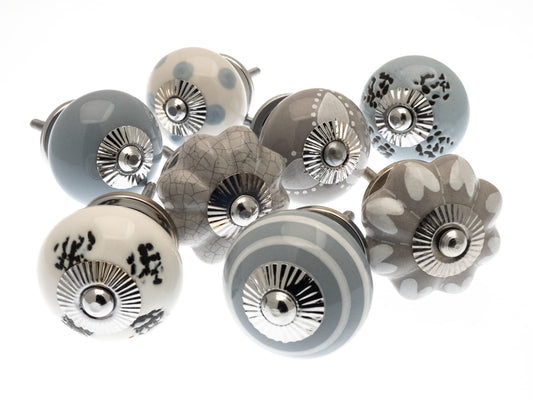 Boutons d'armoire en céramique - Collection gris neutre (Ensemble de 8)