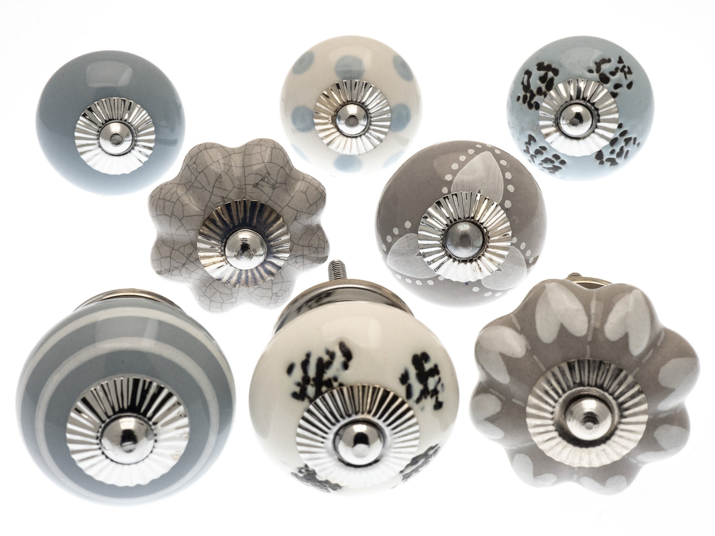 Boutons d'armoire en céramique - Collection gris neutre (Ensemble de 8)