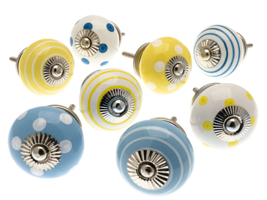 Ceramic Cupboard Knobs 8 Spring Lemons and Pastel Blues