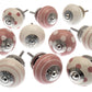 Pink Ceramic Cupboard Door Knobs in Hand Painted Spots and Stripes - Set of 10