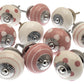 Pink Ceramic Cupboard Door Knobs in Hand Painted Spots and Stripes - Set of 10
