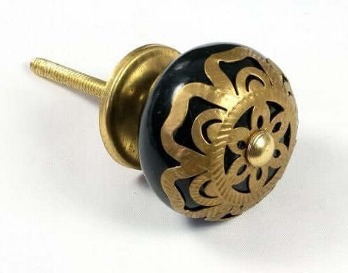 Ceramic Knob Black with Brass Fret Cap