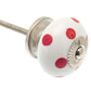 Ceramic Knob Hand Painted Red Dots on White 40mm