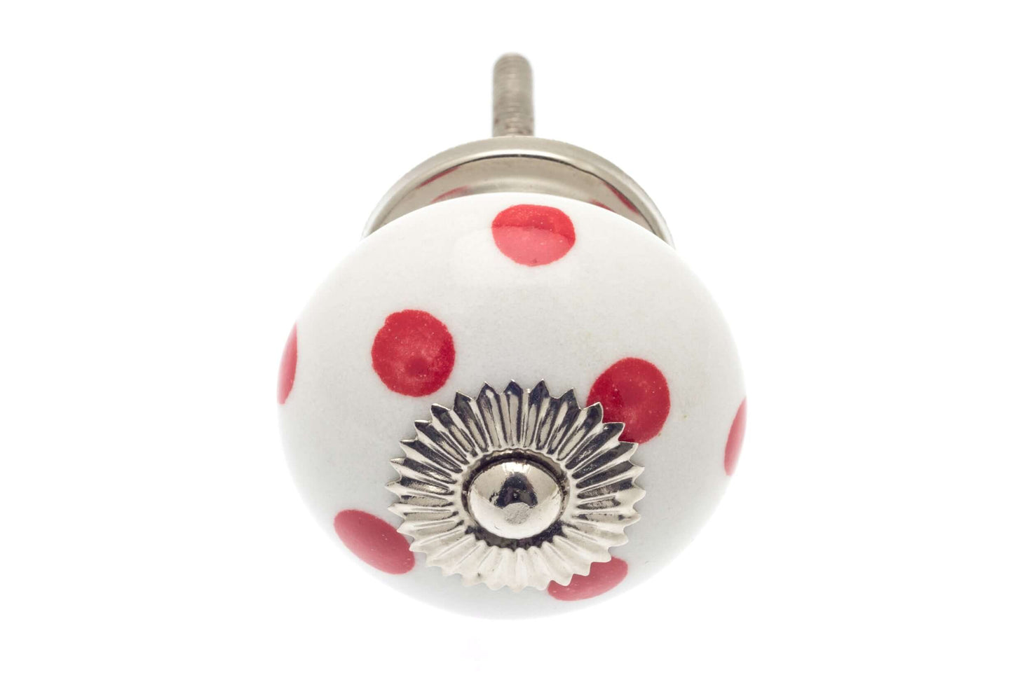 Ceramic Knob Hand Painted Red Dots on White 40mm
