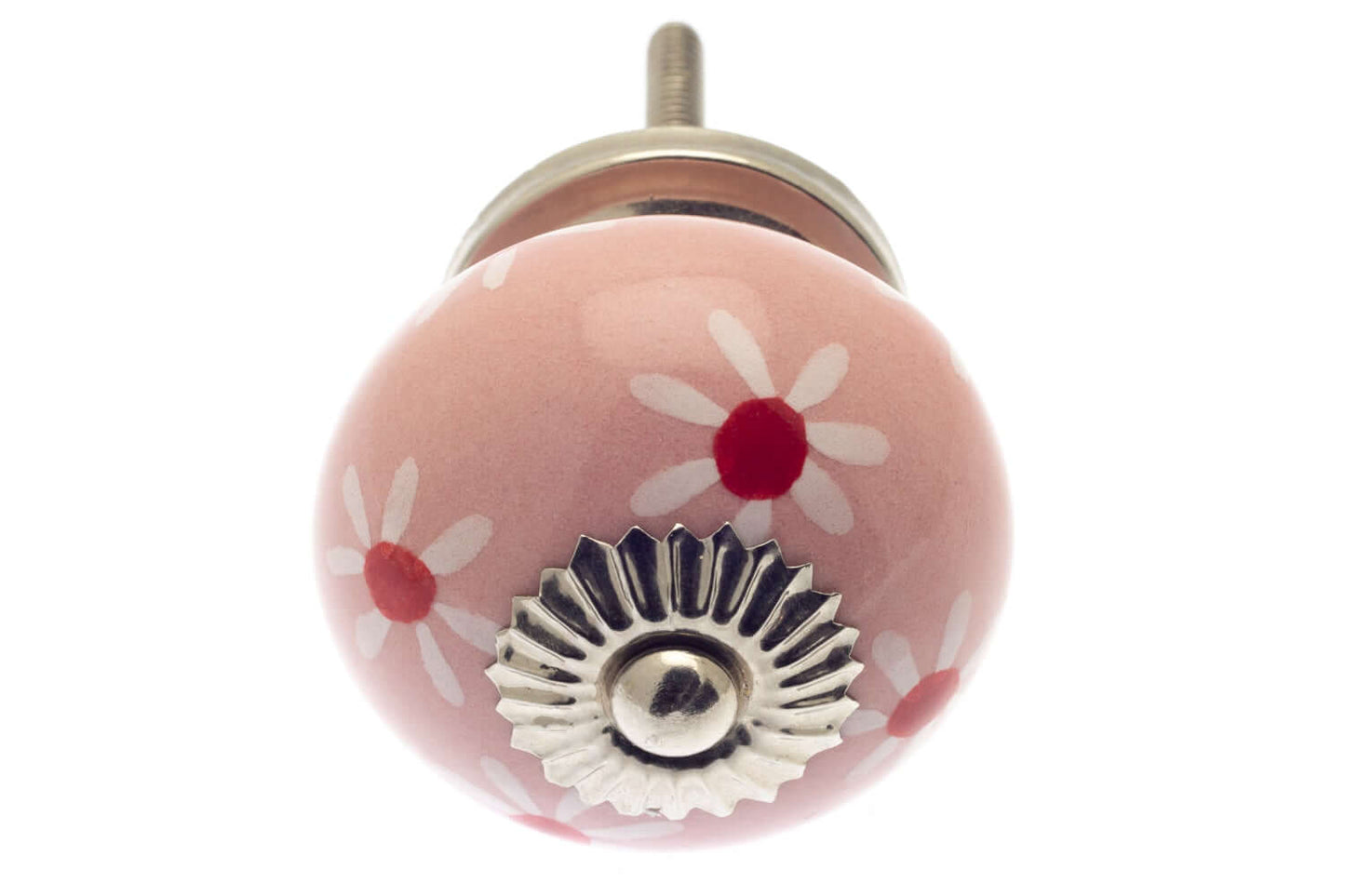 Ceramic Knob Pink with Hand Painted Daisies 40mm
