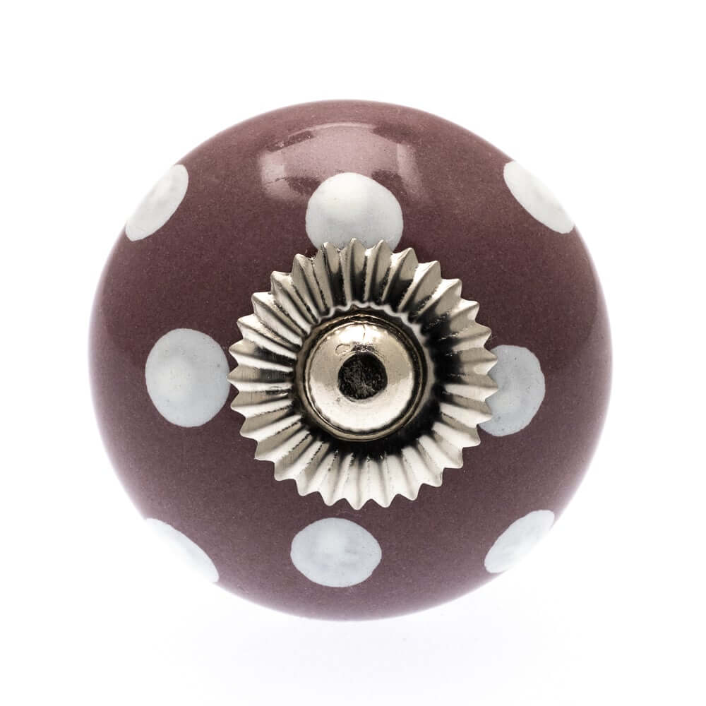 Ceramic Knob Plum with White Spots / Dots 40mm