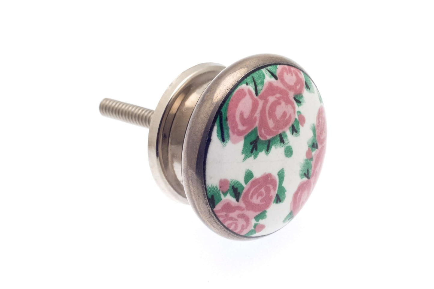 Bouton de placard en céramique Roseraie avec contour argenté antique 38 mm
