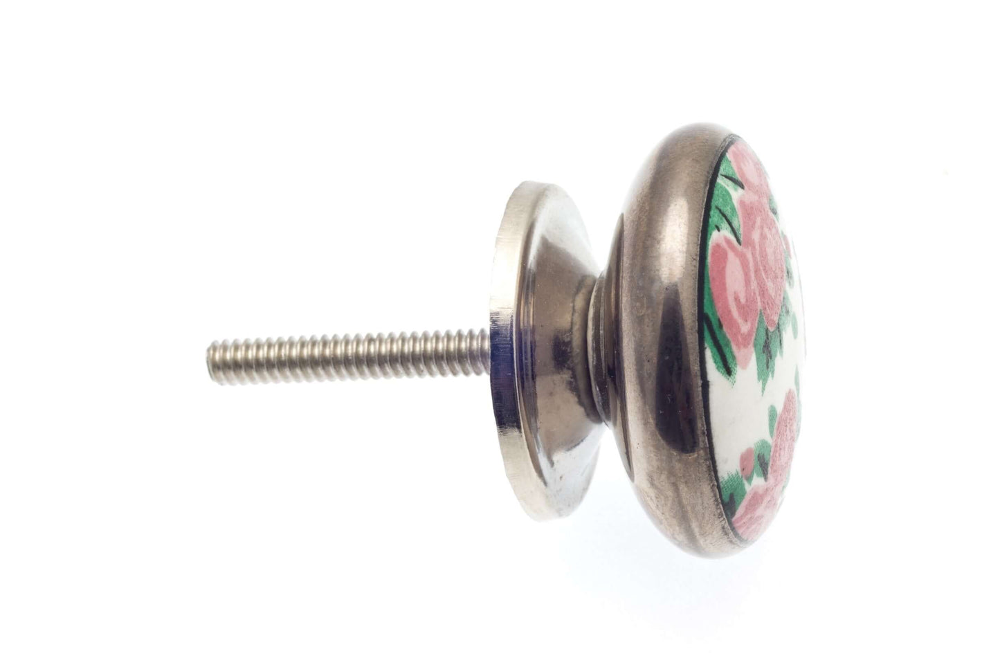 Bouton de placard en céramique Roseraie avec contour argenté antique 38 mm