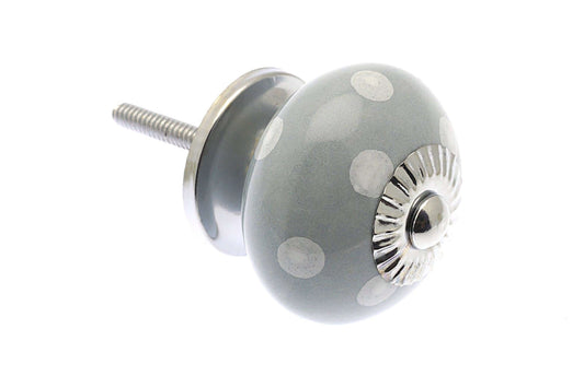 Ceramic Knob Light Grey with White Spots / Dots 40mm