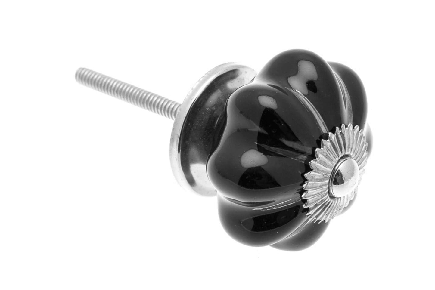 Bouton en céramique en forme de fleur en noir 42 mm