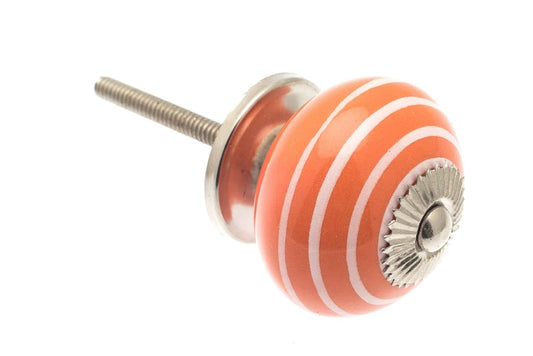 Ceramic Cupboard Knob Orange with White Stripes