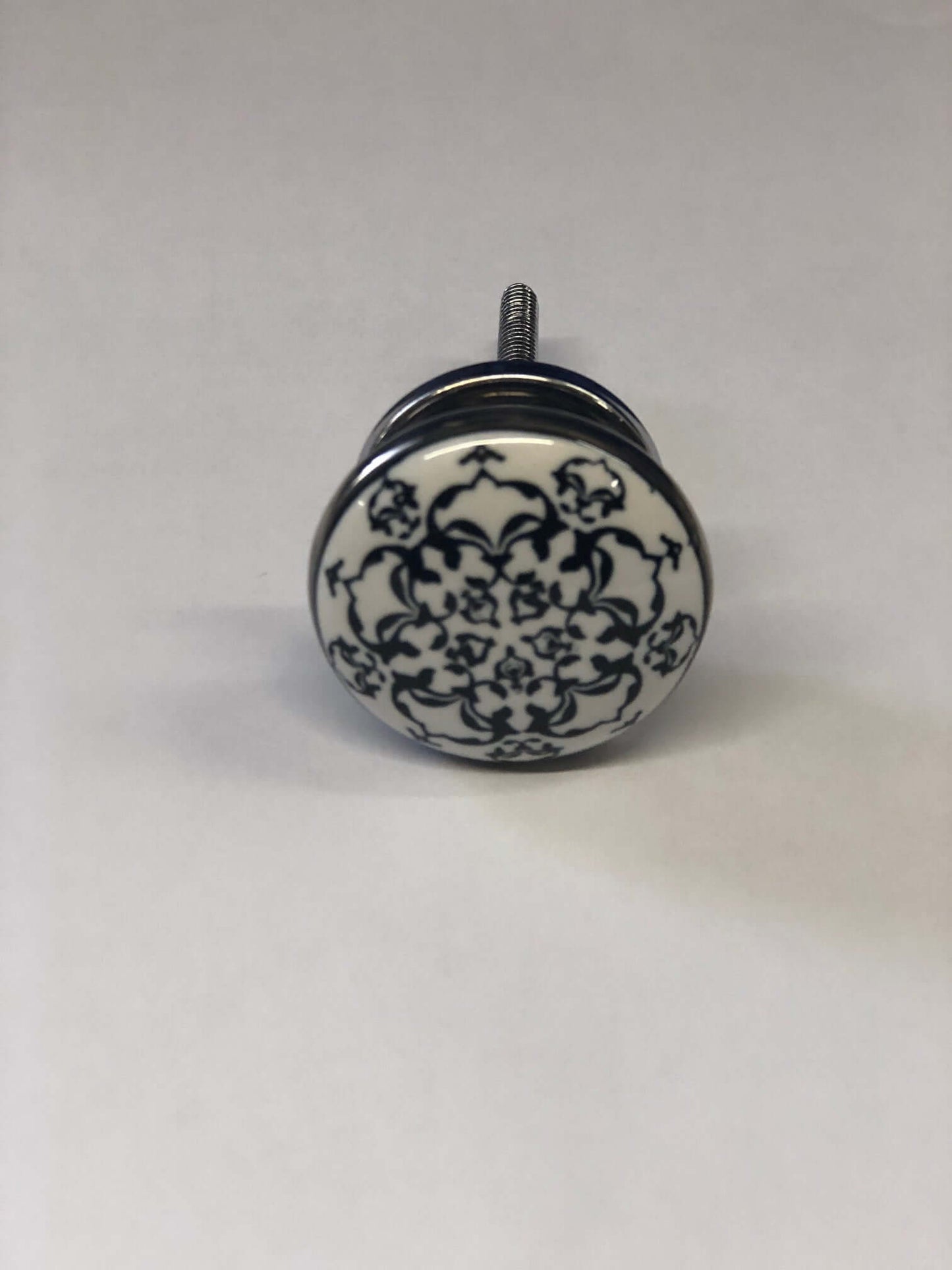 Ceramic Knob 'Black Fleur' Antique Silver 38mm