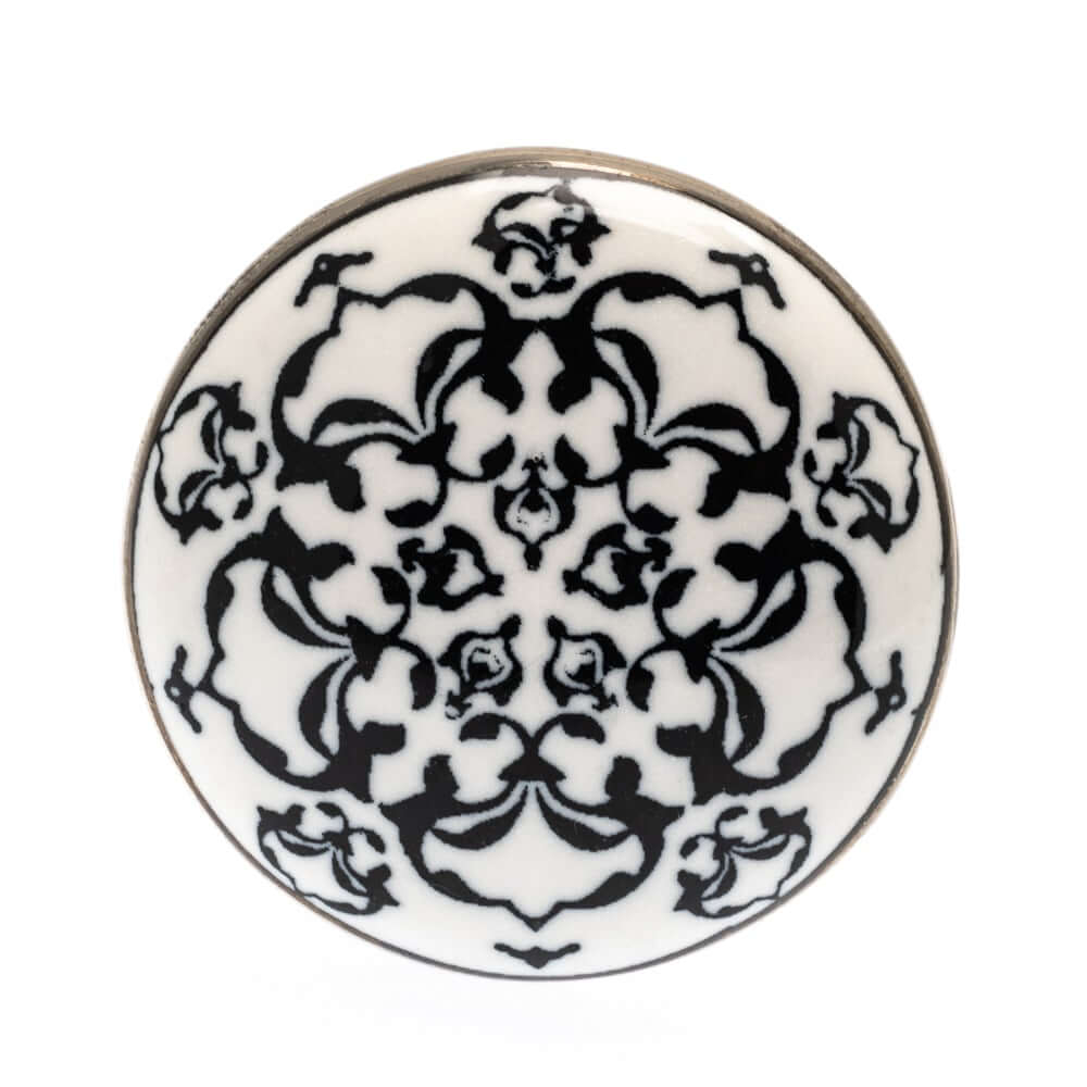 Ceramic Knob 'Black Fleur' Antique Silver 38mm
