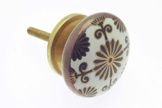 Ceramic Knob in Black & Gold Pattern 40mm