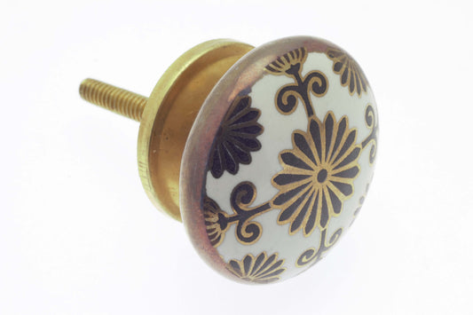 Ceramic Knob in Black & Gold Pattern 40mm