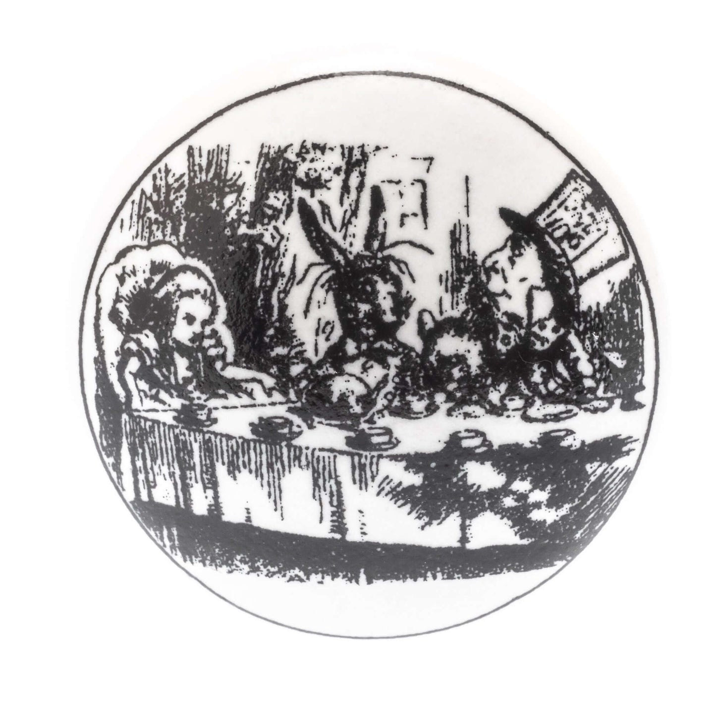Ceramic Cupboard Knob Alice in Wonderland ''Mad Hatter's Tea Party'