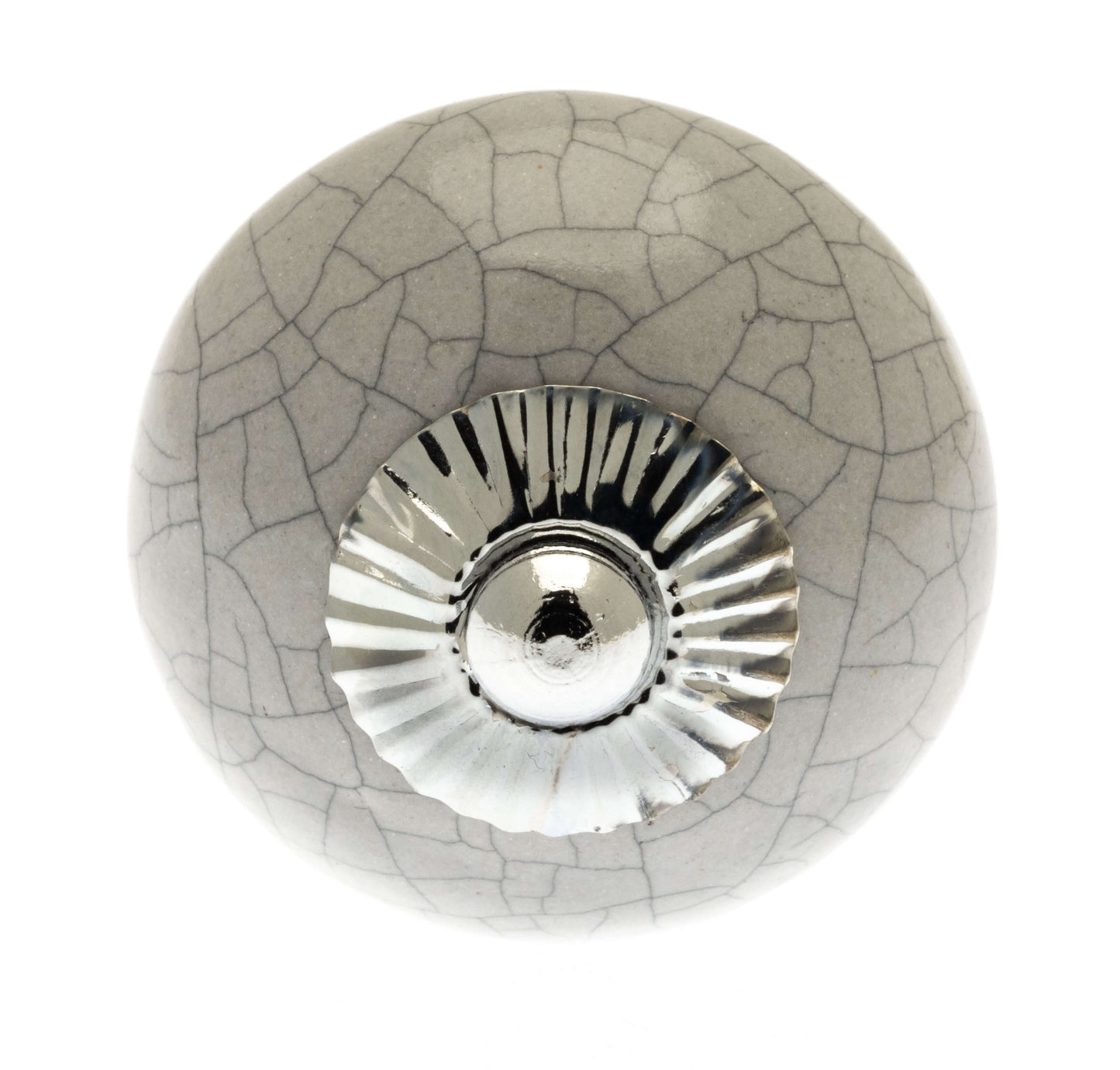 Bouton en céramique rond gris avec vernis craquelé 40 mm