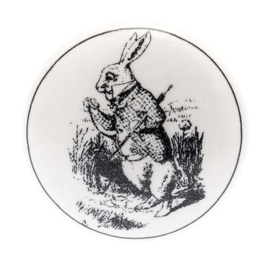 Ceramic Cupboard Knob Alice in Wonderland White Rabbit I'm Late