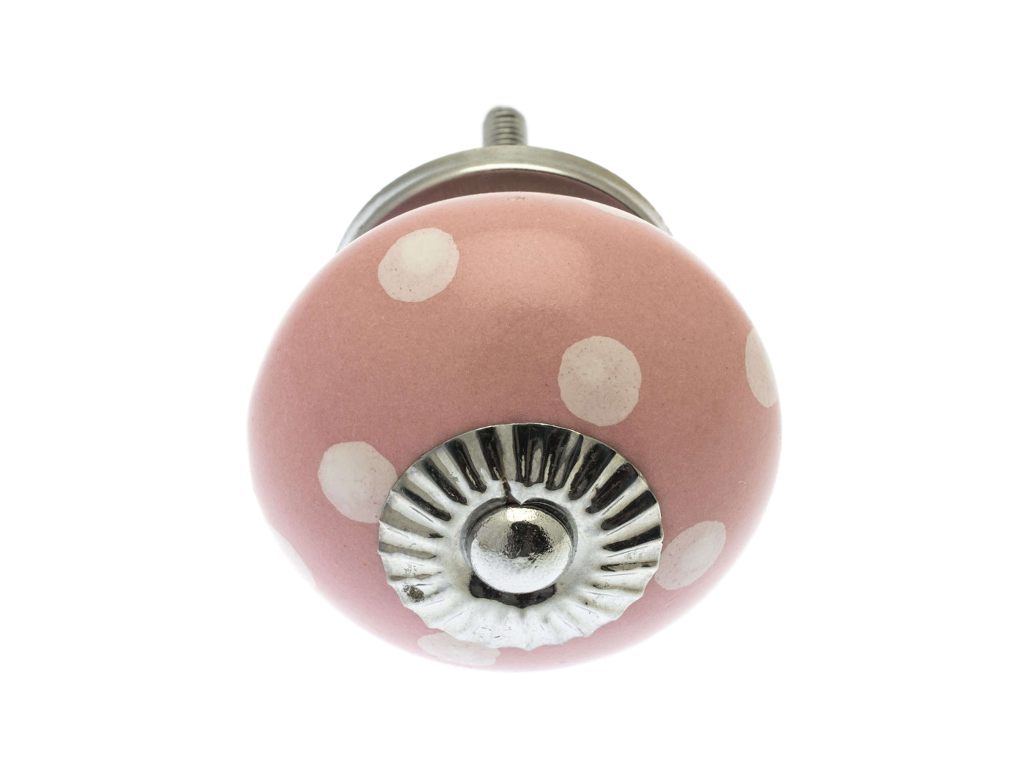 Ceramic Cupboard Knob Dusty Pink with White Dots