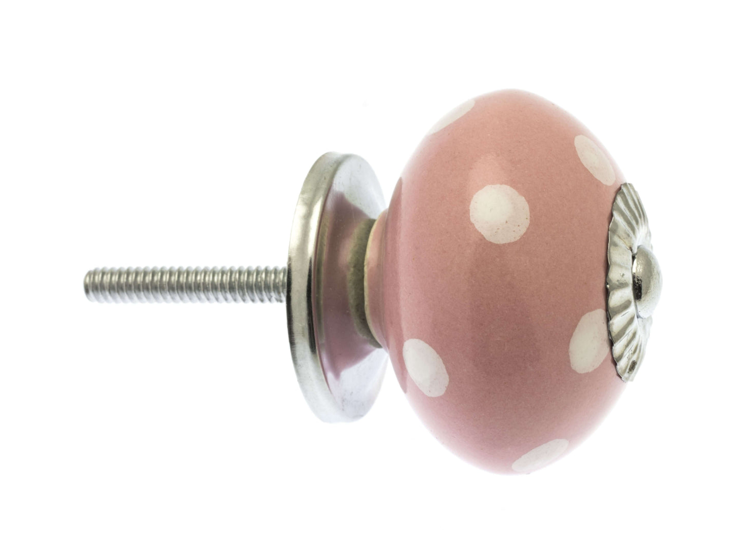 Ceramic Cupboard Knob Dusty Pink with White Dots
