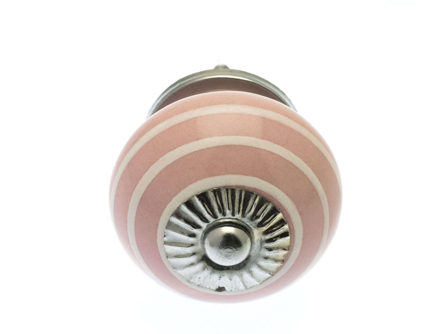 Ceramic Cupboard Knob Dusty Pink with White Stripes